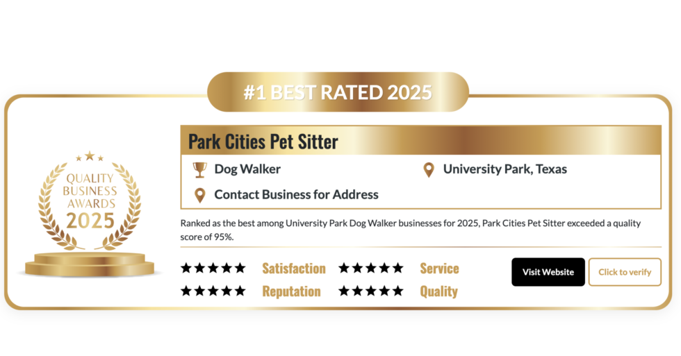 Featured image for “Park Cities Pet Sitter Was Named Best Dog Walker in University Park”